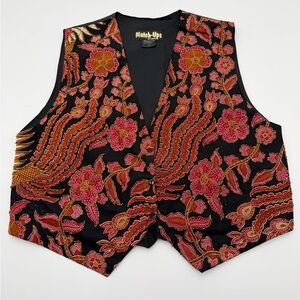 Suit Vest Womens Medium Black with Brown and Red Embroidery Floral Top Beaded XL